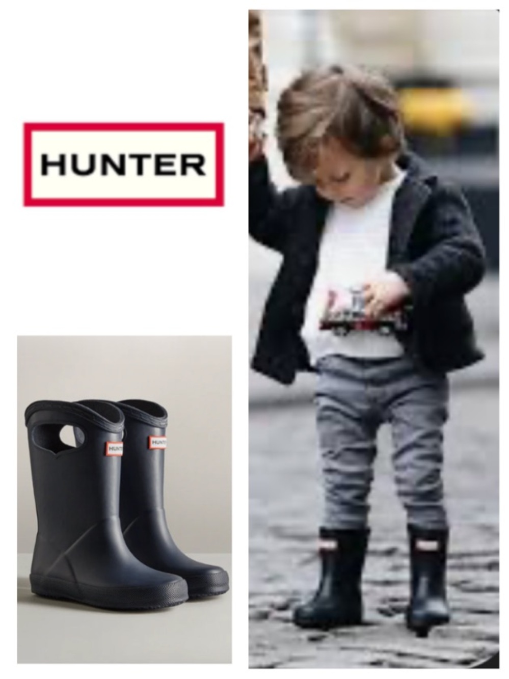 LIKE NEW!  Hunter Kids' First Grab Handle Rain Boot in black